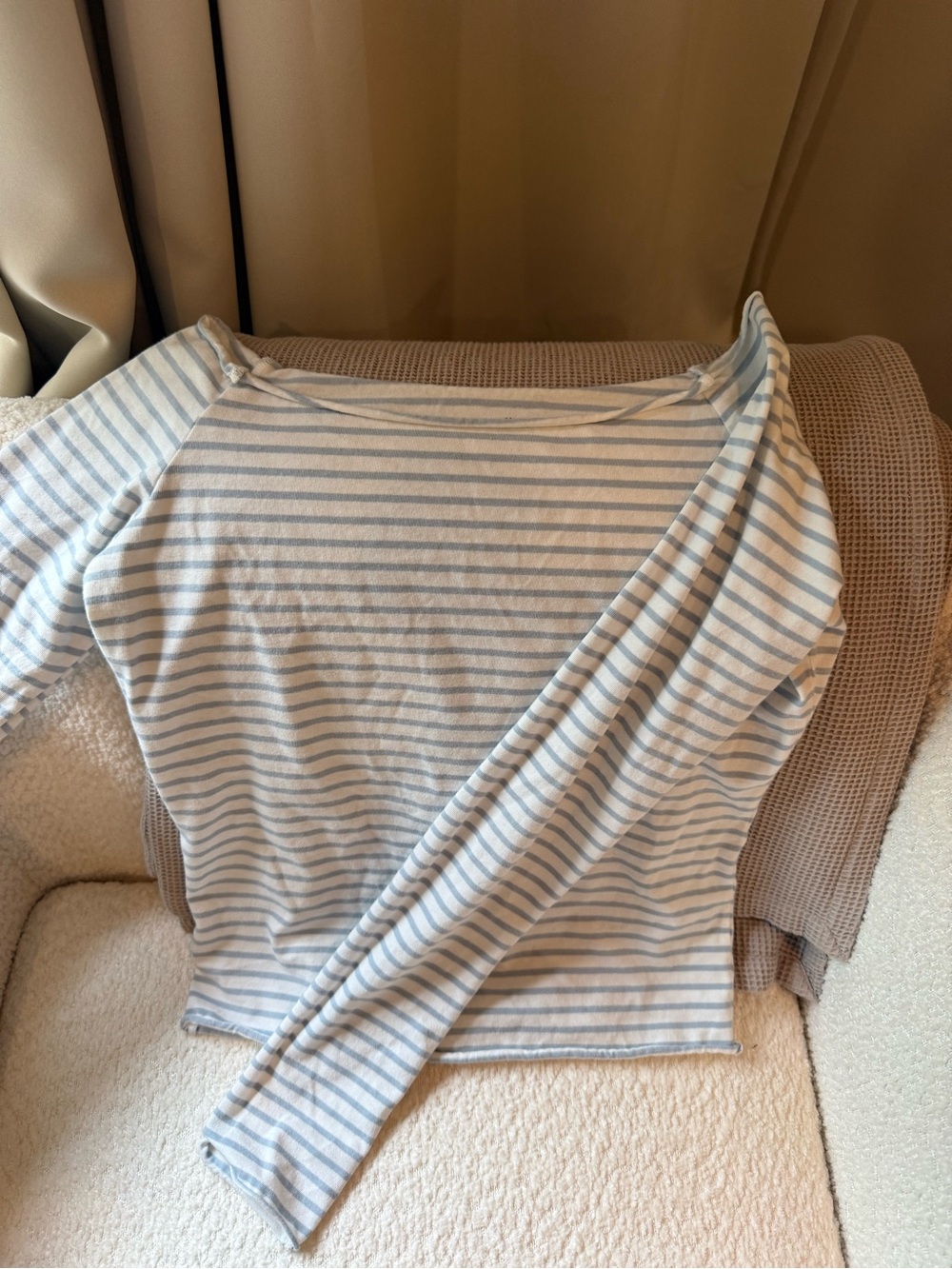 Brandy Melville Light Blue and White Striped Long-Sleeve Top